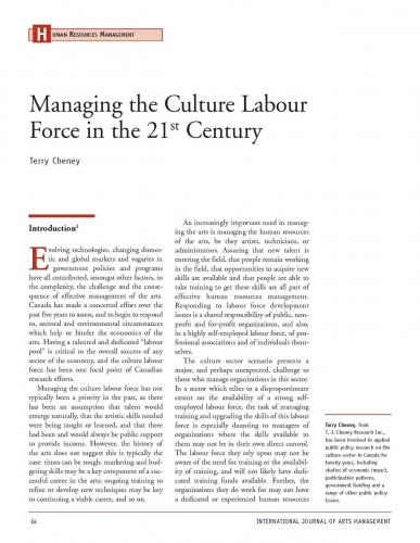 Managing the Culture Labour Force in the 21st Century