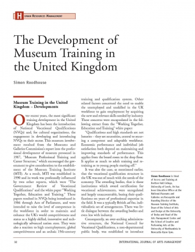 The Development of Museum Training in the United Kingdom