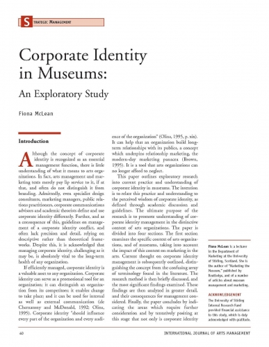 Corporate Identity in Museums: An Exploratory Study