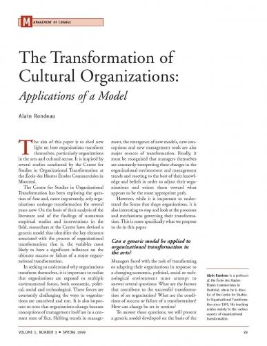 The Transformation of Cultural Organizations: Applications of a Model