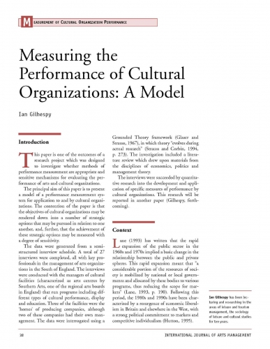 Measuring the Performance of Cultural Organizations: A Model