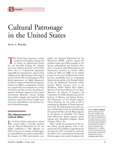 Cultural Patronage in the United States