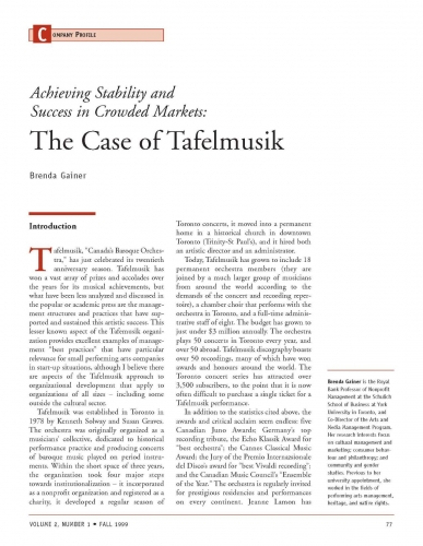 Achieving Stability and Success in Crowded Markets: The Case of Tafelmusik
