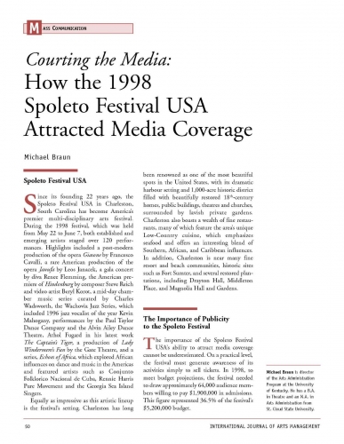 Courting the Media: How the 1998 Spoleto Festival USA Attracted Media Coverage