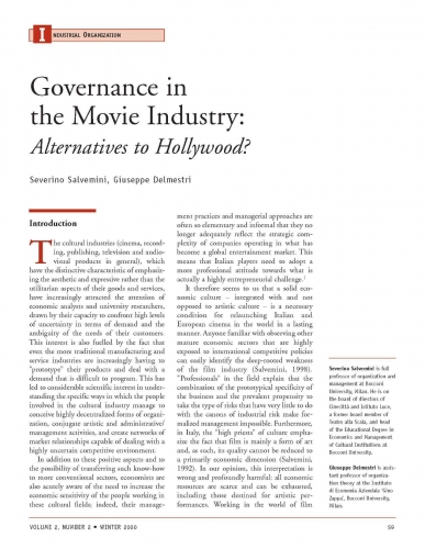 Governance in the Movie Industry: Alternatives to Hollywood