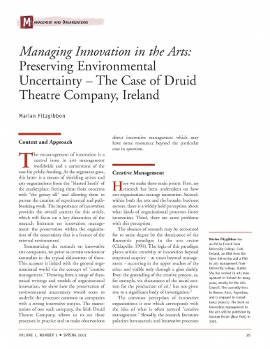 Managing Innovation in the Arts: Preserving Environmental Uncertainty - The Case of Druid Theatre Company, Ireland
