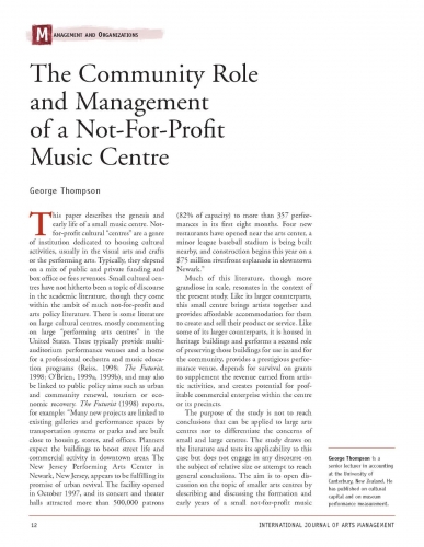 The Community Role and Management of a Not-For-Profit Music Centre
