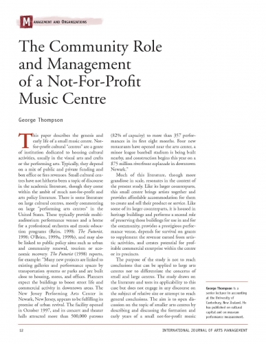 The Community Role and Management of a Not-For-Profit Music Centre