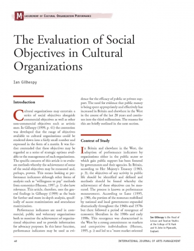 The Evaluation of Social Objectives in Cultural Organizations