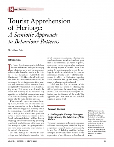 Tourist Apprehension of Heritage: A Semiotic Approach to Behaviour Patterns