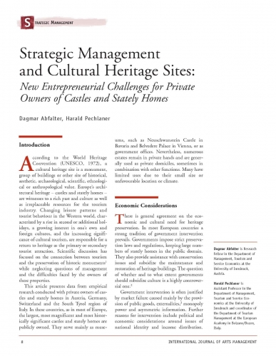 Strategic Management and Cultural Heritage Sites: New Entrepreneurial Challenges for Private Owners of Castles and Stately Homes