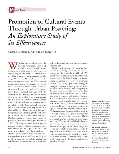 Promotion of Cultural Events Through Urban Postering: An Exploratory Study of Its Effectiveness