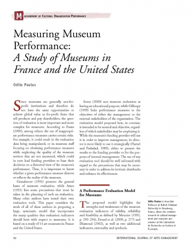 Measuring Museum Performance: A Study of Museums in France and the United States