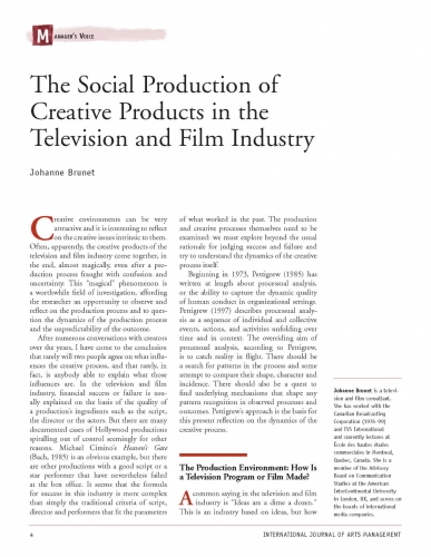 The Social Production of Creative Products in the Television and Film Industry