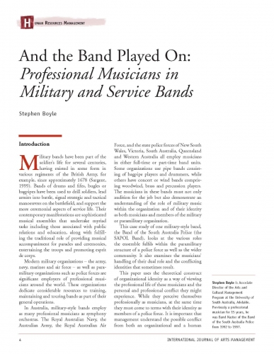 And the Band Played On: Professional Musicians in Military and Service Bands