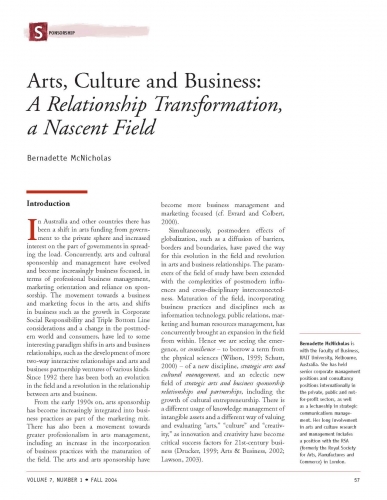 Arts, Culture and Business: A Relationship Transformation, a Nascent Field