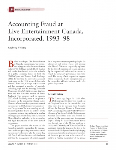 Accounting Fraud at Live Entertainment Canada, Incorporated, 1993-98