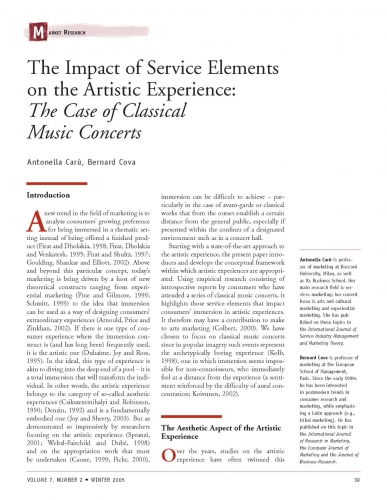 The Impact of Service Elements on the Artistic Experience: The Case of Classical Music Concerts