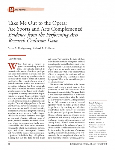 Take Me Out to the Opera: Are Sports and Arts Complements? Evidence from the Performing Arts Research Coalition Data