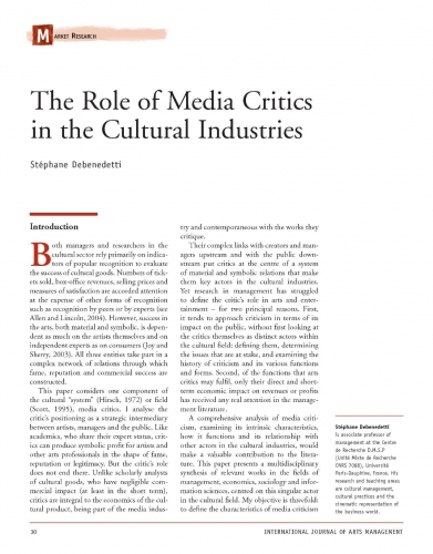 The Role of Media Critics in the Cultural Industries