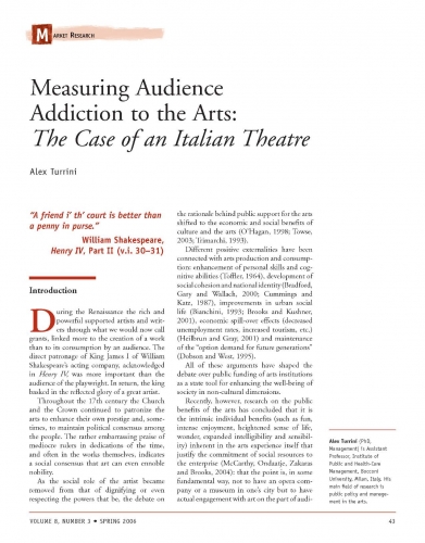 Measuring Audience Addiction to the Arts: The Case of an Italian Theatre