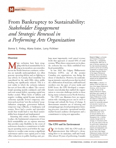 From Bankruptcy to Sustainability: Stakeholder Engagement and Strategic Renewal in a Performing Arts Organization