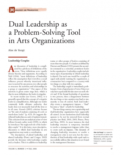 Dual Leadership as a Problem-Solving Tool in Arts Organizations