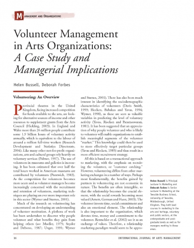 Volunteer Management in Arts Organizations: A Case Study and Managerial Implications