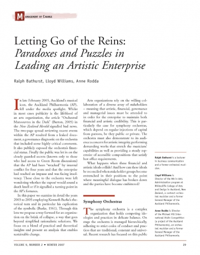 Letting Go of the Reins: Paradoxes and Puzzles in Leading an Artistic Enterprise