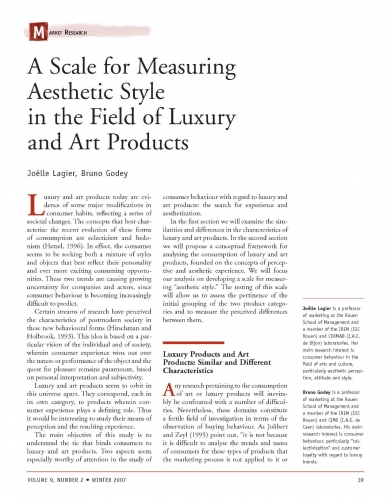 A Scale for Measuring Aesthetic Style in the Field of Luxury and Art Products