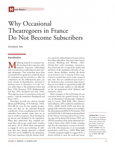 Why Occasional Theatregoers in France Do Not Become Subscribers