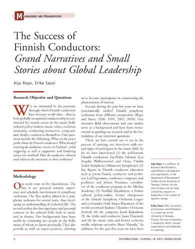 The Success of Finnish Conductors: Grand Narratives and Small Stories about Global Leadership