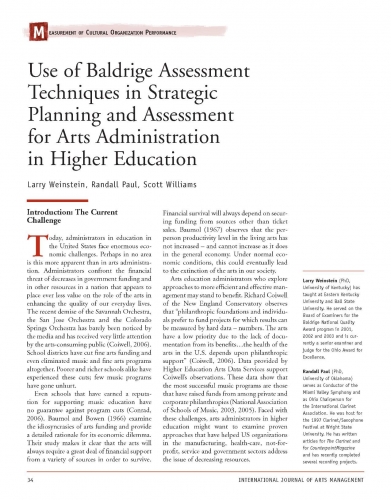 Use of Baldrige Assessment Techniques in Strategic Planning and Assessment for Arts Administration in Higher Education