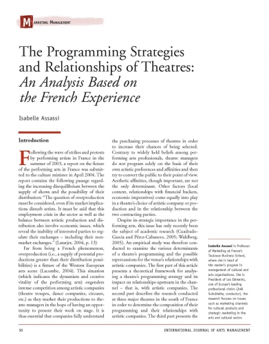 The Programming Strategies and Relationships of Theatres: An Analysis Based on the French Experience