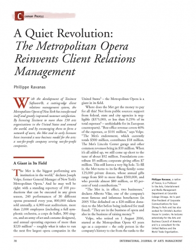 A Quiet Revolution: The Metropolitan Opera Reinvents Client Relations Management