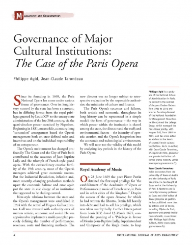 Governance of Major Cultural Institutions: The Case of the Paris Opera