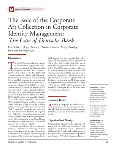 The Role of the Corporate Art Collection in Corporate Identity Management: The Case of Deutsche Bank