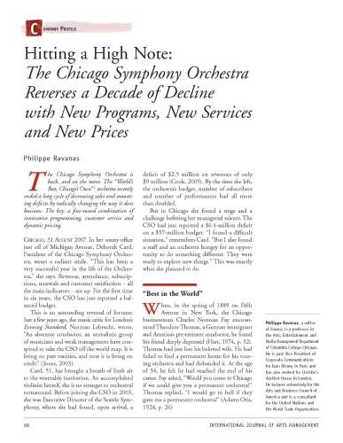 Hitting a High Note: The Chicago Symphony Orchestra Reverses a Decade of Decline with New Programs, New Services and New Prices