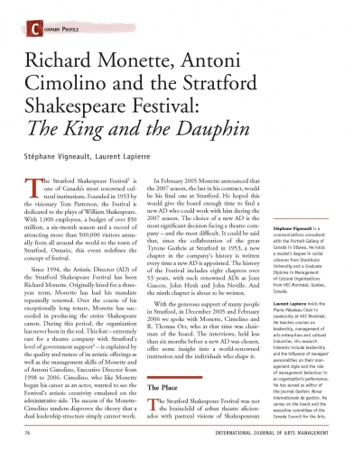 Richard Monette, Antoni Cimolino and the Stratford Shakespeare Festival: The King and the Dauphin