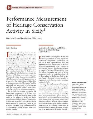 Performance Measurement of Heritage Conservation Activity in Sicily