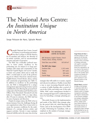 The National Arts Centre: An Institution Unique in North America