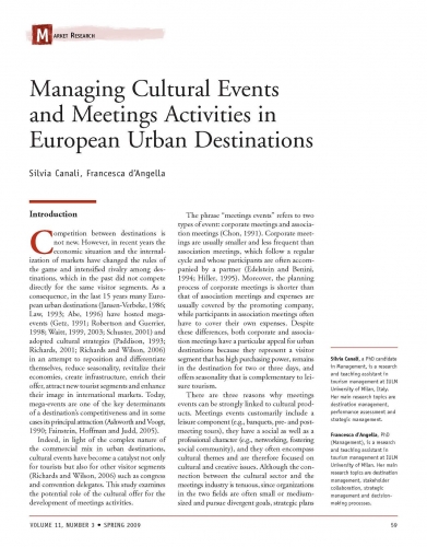 Managing Cultural Events and Meetings Activities in European Urban Destinations
