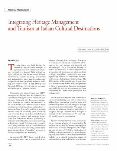 Integrating Heritage Management and Tourism at Italian Cultural Destinations