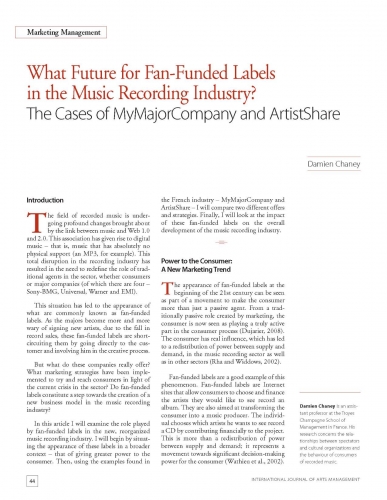 What Future for Fan-Funded Labels in the Music Recording Industry? The Cases of MyMajorCompany and ArtistShare