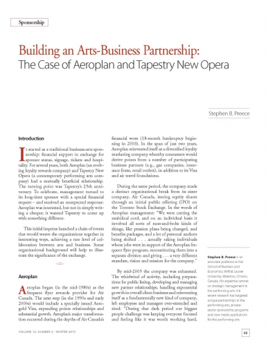 Building an Arts-Business Partnership: The Case of Aeroplan and Tapestry New Opera