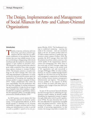 The Design, Implementation and Management of Social Alliances for Arts- and Culture-Oriented Organizations