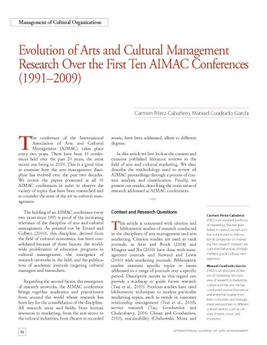Evolution of Arts and Cultural Management Research Over the First Ten AIMAC Conferences (1991-2009)