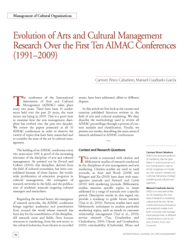 Evolution of Arts and Cultural Management Research Over the First Ten AIMAC Conferences (1991-2009)