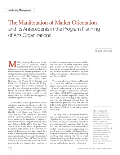 The Manifestation of Market Orientation and Its Antecedents in the Program Planning of Arts Organizations