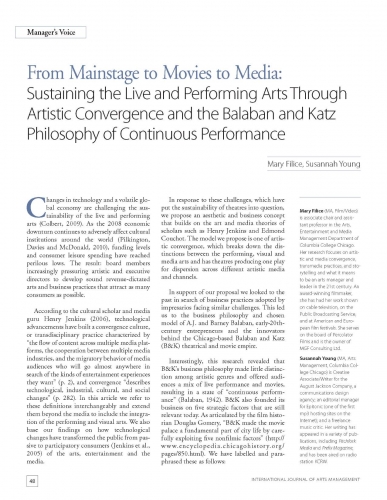 From Mainstage to Movies to Media: Sustaining the Live and Performing Arts Through Artistic Convergence and the Balaban and Katz Philosophy of Continuous Performance
